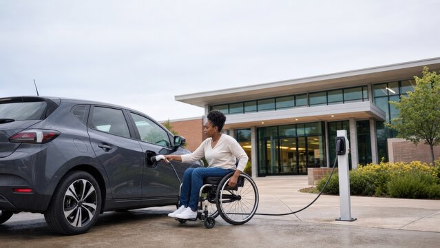 Accessible Ev Charging Wheelchair Driver Using Charger Public Library
