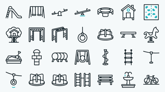 Outdoor Playground and Park Equipment Line Icon Set