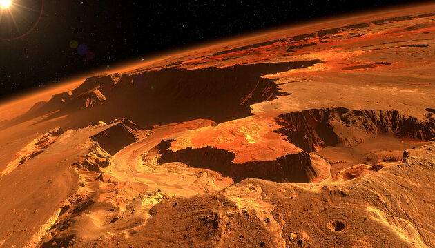 Detailed close-up photo of valles marineris on mars