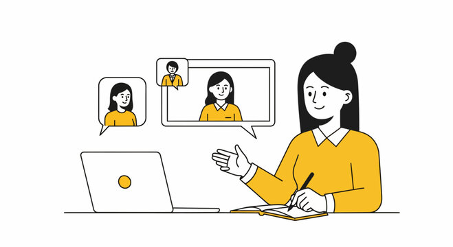 Woman In An Online Video Call Remote Job Task Or Web App PC At Work