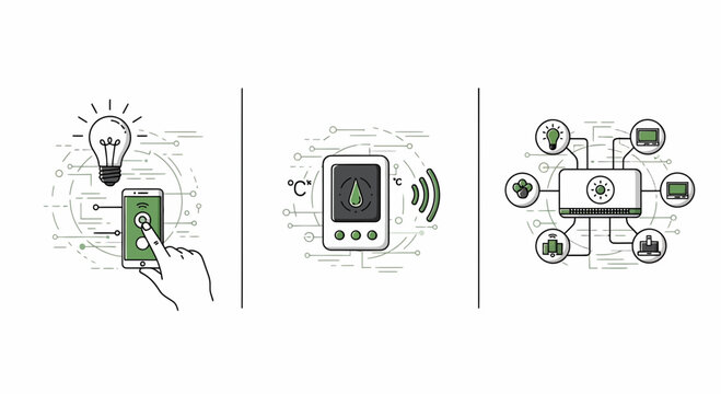 Smart home IoT hub tech app net data link wire cell wifi auto icon set