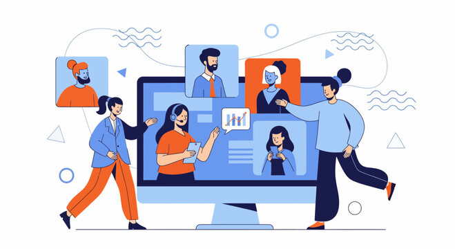 Virtual Team Collaboration Online Meeting Diverse Remote Business