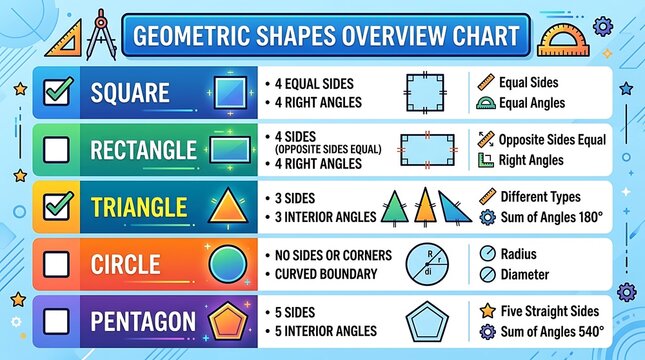 Educational chart for basic geometric shapes and properties
