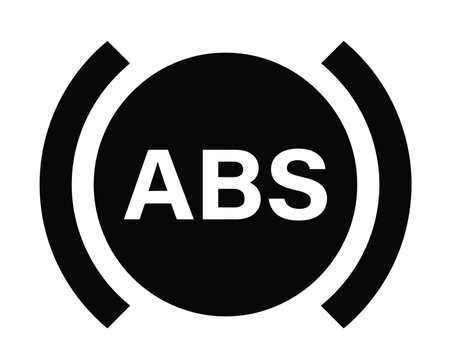 Black and white icon representing the Anti-lock Braking System (ABS) warning light in a vehicle dashboard.