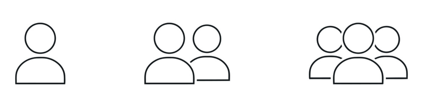 Human icon silhouettes illustrating increasing group sizes flat vector illustration