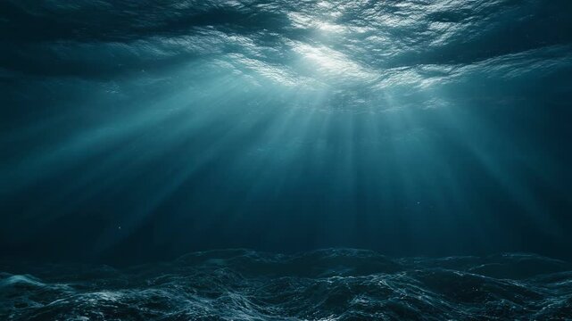 Sunbeams Reaching Dark Ocean Floor Underwater 4K