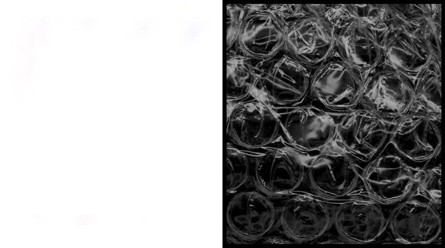 Monochrome bubble wrap texture, dark plastic packaging material close-up, abstract protective cushioning film for shipping and logistics