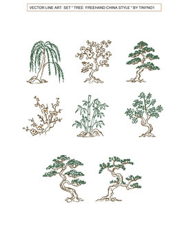 VECTOR LINE ART  SET  &ldquo; FREEHAND  TREE CHINA STYLE &rdquo; BY TINYNO1. 3000x2000 ai