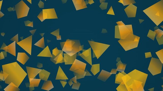 Floating golden geometric shapes on dark blue background dynamic motion gold