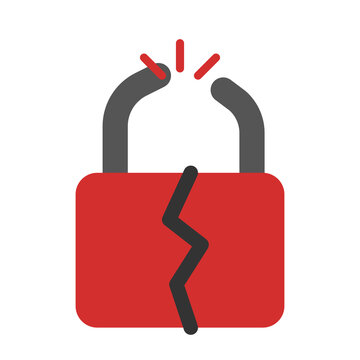 Broken Lock Flat Icon Cybersecurity Breach Vulnerability Symbol