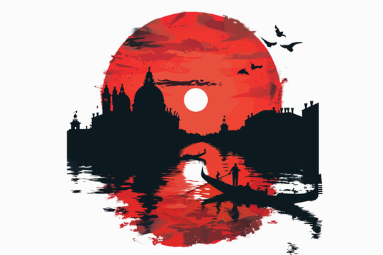 Sunset Over the Grand Canal in Venice stock image isolated vector style