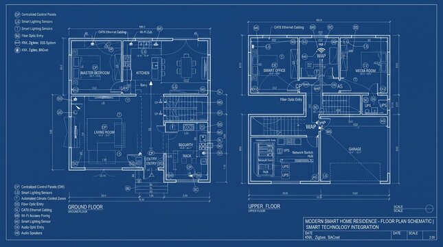 Modern smart home floor plan schematic technology integration