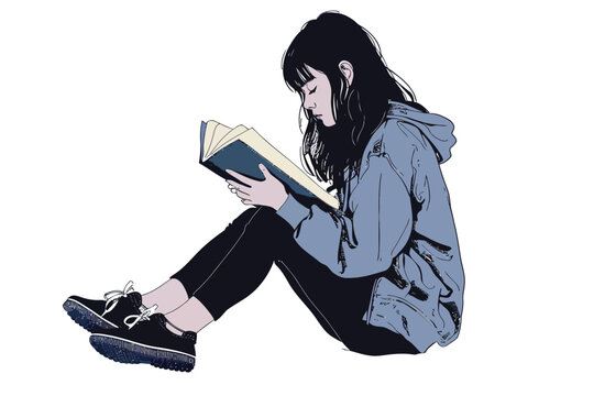Teen girl reading book isolated
