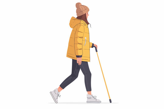 teen girl with cane shot isolated