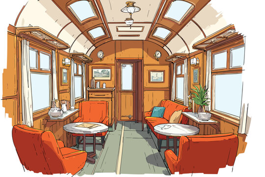 Train Compartment Interior with 1920s Details isolated