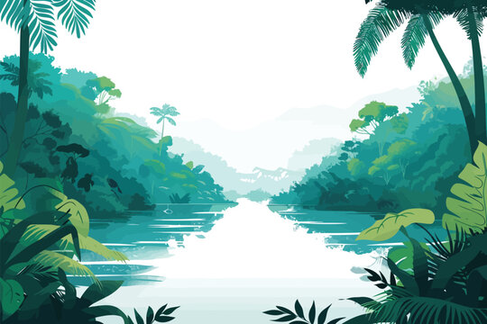 Tranquil Riverbank with Lush Vegetation isolated