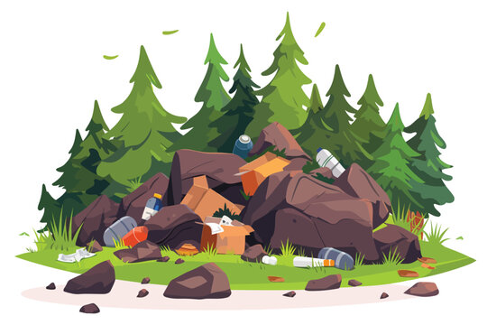 Trash pile in forest isolated
