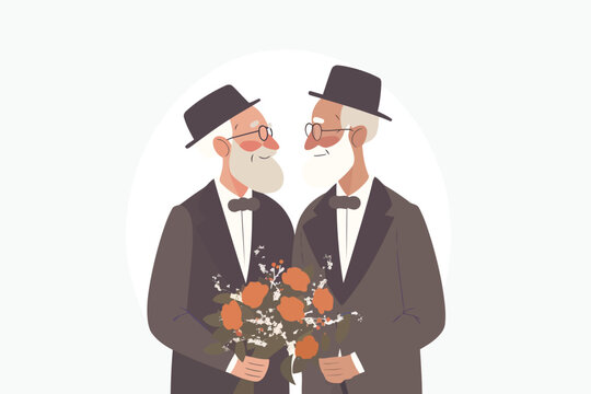 Two old men wedding isolated