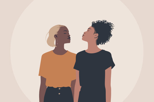 Two non binary people on date isolated illustration