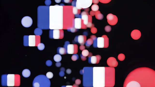 Floating French Flag Bokeh Abstract Motion Background Video Loop