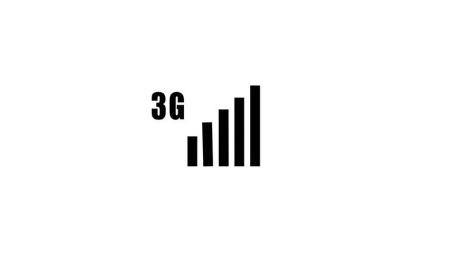 3 g mobile network signal strength animation on white background, for telecommunications and, connectivity concepts