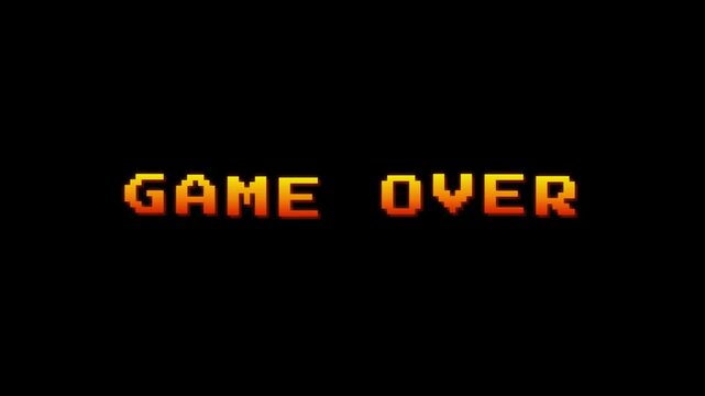 Retro Gaming Screen, Pixelated Game Over, Retro Pixel Game Over Animation Fail Screen Overlay with VHS Static 4k video