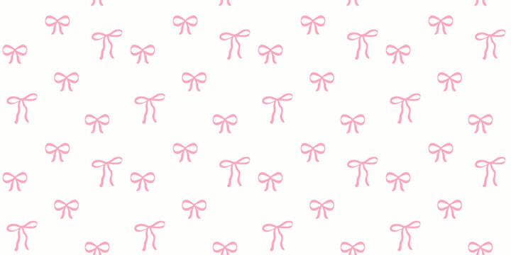 Pink Ribbon Bow Seamless Vector Pattern Soft Pastel Coquette Aesthetic Delicate Background Surface Design Wallpaper Print
