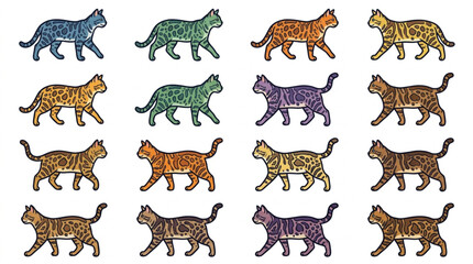 Colorful Mosaic Cats in Various Poses and Patterns. © Cel
