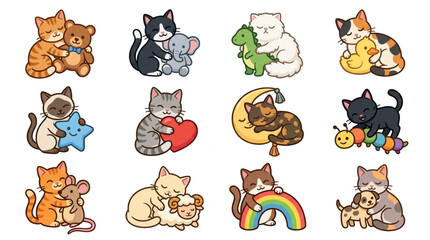 Collection of Cute Cartoon Cats in Various Poses. © Cel