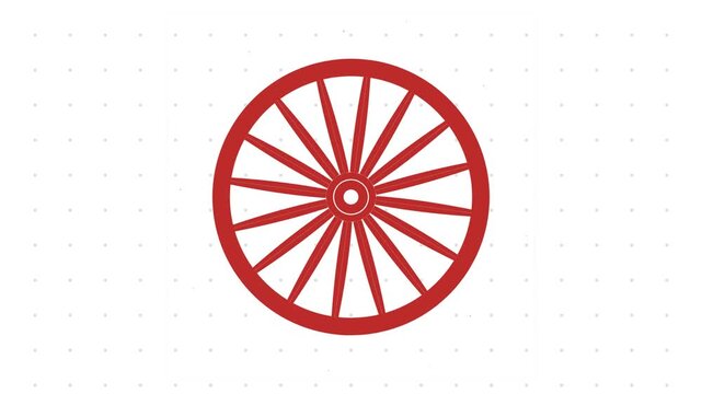 Red Vintage Wooden Wagon Wheel Illustration on White Background