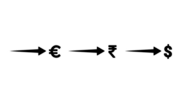 Currency conversion flow: euro to indian rupee to us dollar exchange rate concept finance money