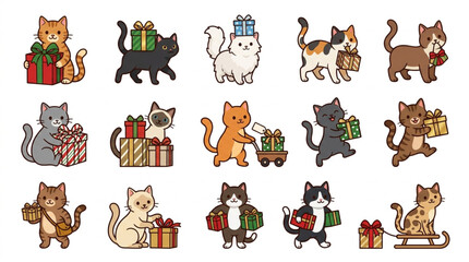 Playful Cats with Christmas Gifts and Decorations. © BRAHIM