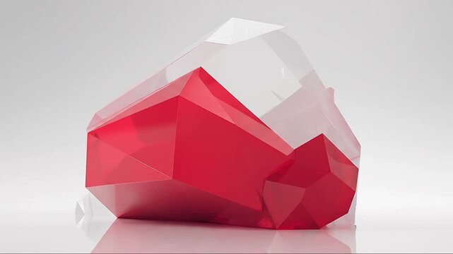 lose-up of slow rotate Red glass diamond Tracking shot moving through iridescent crystal tunnel with reflective glass shards and shifting facets in abstract