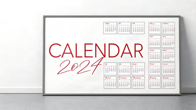 Minimalist wall calendar for the year 2024 showcasing monthly grid layout