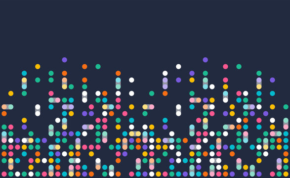 Colorful dotted elements forming a dynamic wave pattern on a dark background, representing digital motion, data flow, rhythm, and modern abstract decoration.