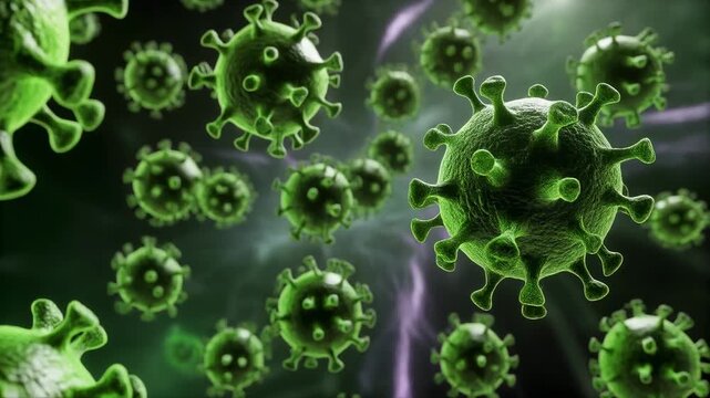 Close-up of green algae cells in water under microscope