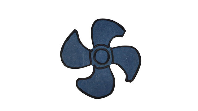 Blue electric fan propeller isolated on transparent background