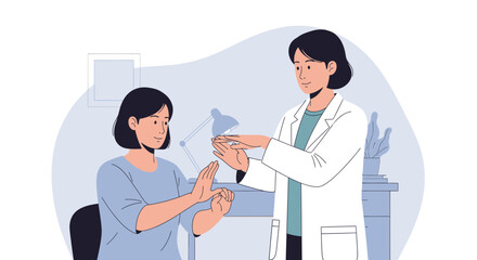 Obraz premium Doctor examining patient's hands for medical assessment and diagnosis