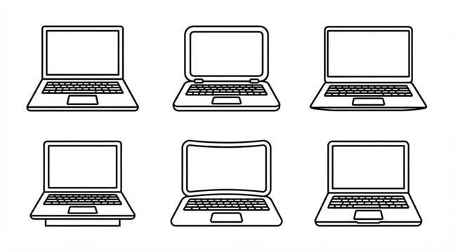  Laptop icons vector set minimalist computer notebook devices flat line art outline illustrations