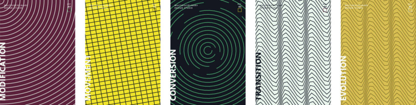 Abstract geometric poster set with halftone patterns, minimalist vector background collection, modern graphic design covers for corporate branding