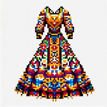 Colorful pixel art traditional gown isolated on white background
