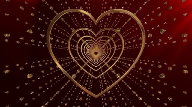 A golden heart tunnel with a red background and diamond shapes.