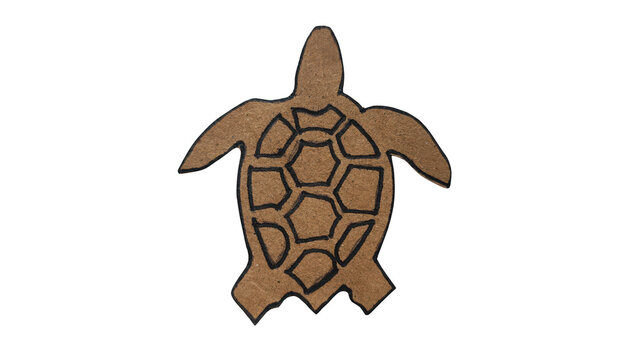 Handcrafted brown paper sea turtle cutout isolated on transparent background