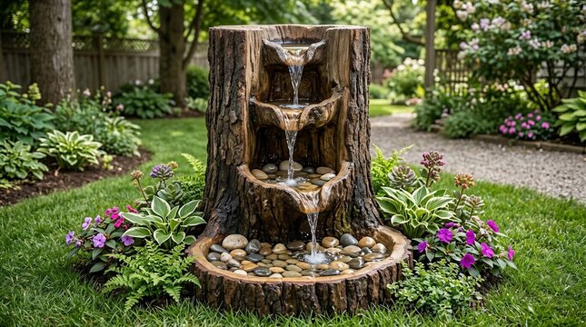 Tree trunk fountain
