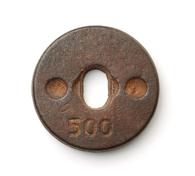 Top view of old cast iron counterweight