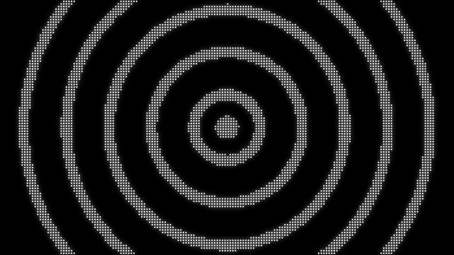 Pulsing concentric circles digital background, abstract led pixel light animation, modern tech motion for broadcast and ui