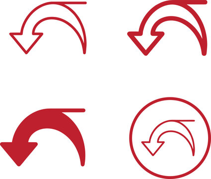 Red u turn arrow icon set for traffic signs navigation direction curves and progress