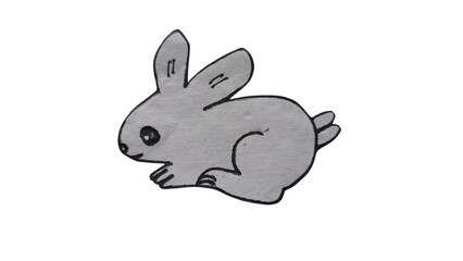 Cute grey rabbit drawing isolated on transparent background
