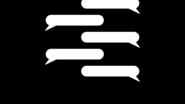 Animated chat bubbles overlay, social media messaging concept, minimalist white speech balloons on black background, for communication projects