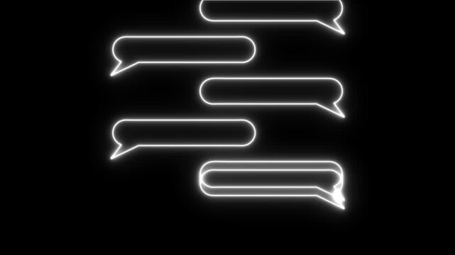 Neon glowing chat bubbles animation, social media messaging interface background